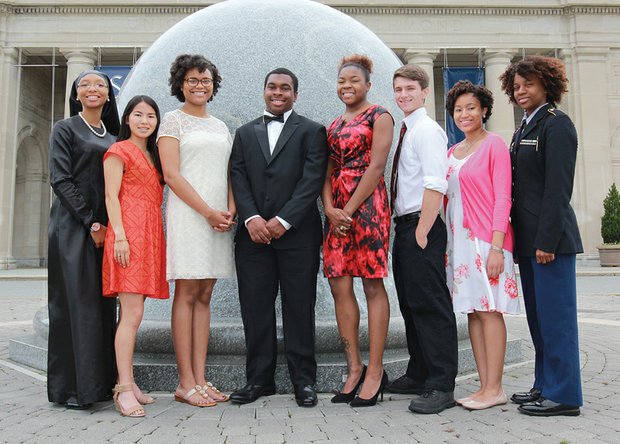 Richmond Public Schools valedictorians, from left: Regena Walker of George Wythe, Emma Silverman of Open High, Natasha Coleman of Thomas Jefferson, Stefan Woodson Jr. of John Marshall, Willie-Lee Triania Molle-Bette Young of Armstrong, Chris Gabbert of Richmond Community, Brooke Hunter of Huguenot and Jocelyn Lee of Franklin Military Academy.