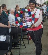 The ceremony included presentation of wreaths by more than 40 organizations, music by the 392nd Army Band from Fort Lee and St. Andrew’s Legion Pipes and Drums and speeches by retired Admiral John C. Harvey Jr., state Secretary of Veterans and Defense Affairs, and James E. Chapman, commander of the American Legion’s Virginia Department.
