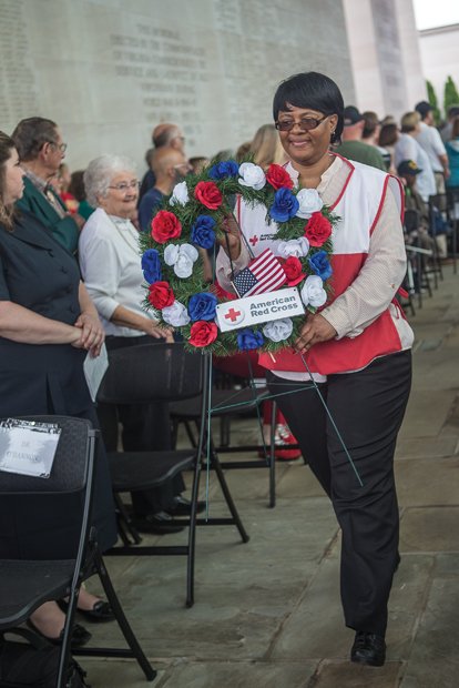 The ceremony included presentation of wreaths by more than 40 organizations, music by the 392nd Army Band from Fort Lee and St. Andrew’s Legion Pipes and Drums and speeches by retired Admiral John C. Harvey Jr., state Secretary of Veterans and Defense Affairs, and James E. Chapman, commander of the American Legion’s Virginia Department.
