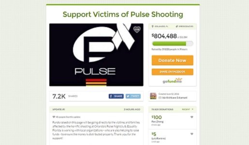 A crowdfunding campaign to support the Orlando Pulse shooting victims and their families has pulled in more than $4 million. A crowdfunding campaign to support the Orlando Pulse shooting victims and their families has pulled in more than $4 million.
