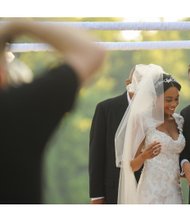 After the “I do’s,” Joseph D. “Joe” Morrissey and Myrna Warren turn to walk down the aisle last Saturday as husband and wife to the applause of 250 guests. 