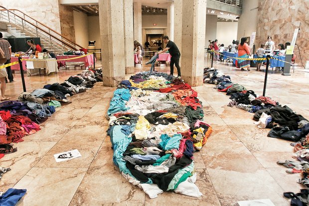 Family Day at VMFA // Noah Scalin, below left, used clothing donated by Diversity Thrift to fashion a portrait based on a photograph by James Conway Farley, an African-American photographer who ran a studio in Richmond in the late 1800s.