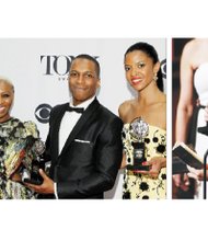 Top Tony Award winners show their coveted trophies after last Sunday’s ceremony in New York. They are, from left, Daveed Diggs, best performance by an actor in a featured role in a musical; Cynthia Erivo, best performance by a leading actress in a musical; Leslie Odom Jr., best performance by a leading actor in a musical; and Renee Elise Goldsberry, best performance by a featured actress in a musical. Lin-Manuel Miranda, creator of “Hamilton,” accepts the Tony Award for best original score.