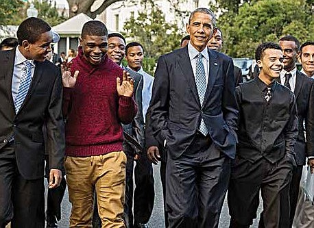 President Barack Obama walks with mentees on the South Lawn of the White House, Oct. 14, 2014. President Obama launched the My Brother’s Keeper initiative to address persistent opportunity gaps faced by boys and young men of color and to ensure that all young people can reach their full potential. (Official White House Photo by Pete Souza)