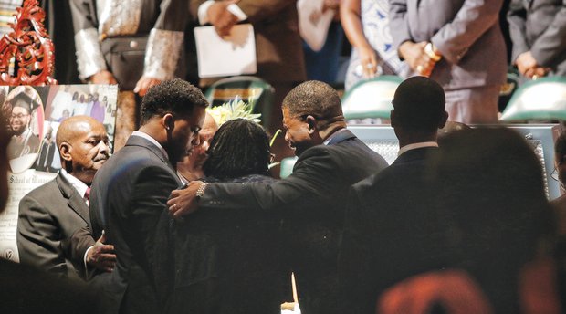 Friends remember Darryl “DJ”  Burt II at his funeral Saturday. From left, they are Fred Johnson, Antwine Jenkins, Javád Whigfall and Alex Barr. The four men were at the nightclub when he was killed in the June 12 massacre at Pulse in Orlando, Fla. 