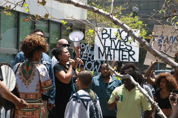 A protest was held outside Los Angeles Mayor Eric Garcetti's official residence today... A protest was held outside Los Angeles Mayor Eric Garcetti's official residence today...