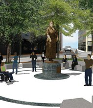 Work on the 6,600-square-foot plaza at Adams and Broad streets for the Maggie L. Walker statue is expected to begin within two months.