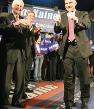 Lt. Gov. Kaine campaigns in 2005 with his father-in-law, former Gov. A. Linwood Holton, and outgoing Gov. Mark Warner