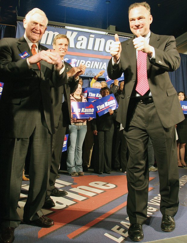 Lt. Gov. Kaine campaigns in 2005 with his father-in-law, former Gov. A. Linwood Holton, and outgoing Gov. Mark Warner