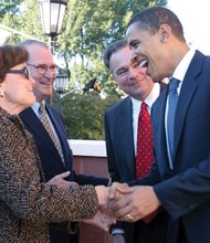 Lt. Gov. Kaine’s parents, Kathy and Al Kaine, meet then-U.S. Sen. Barack Obama during his appearance in Virginia in 2005 to support their son’s campaign for Virginia governor