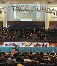 Panelists address audience questions at Sunday’s “Stop the Violence” rally. About 200 people participated in the event sponsored by the National Funeral Directors & Morticians Association at Saint Paul’s Baptist Church in Henrico.