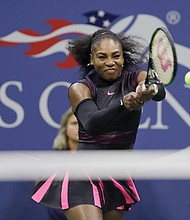 Serena Williams returns a shot to Karolina Pliskova of the Czech Republic during the semifinal match of the U.S. Open on Sept. 8. Williams’ loss to Pliskova ended her reign as the world’s top-ranked tennis player.