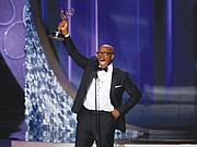 Courtney B. Vance accepts the award for outstanding lead actor in a limited series or movie for his role as the late renowned defense attorney Johnnie Cochran in “The People v. O.J. Simpson.” Mr. Vance acknowledged his wife, actress Angela Bassett, in accepting the award.
