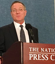 Brian Grim, associate scholar at Georgetown University’s Religious Liberty Project, presents his study Sept. 14 at the National Press Club in Washington.