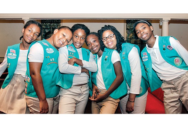 
Junior Girl Scouts from Troop 35 at Ebenezer Baptist Church receiving the Bronze Award are, from left, McKenzie Johnson, Wramsey Norris, Kameelah Hagues, Mycah McDowney, Kayden Jones and Aliciya Simmons.