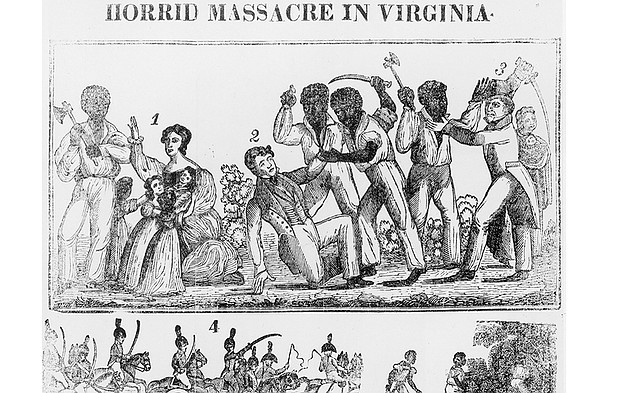 A wood engraving depicts the “Horrid Massacre in Virginia” during Nat Turner’s Rebellion, circa 1831. Image courtesy of Creative Commons.