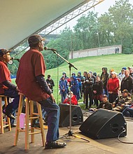 Music, music, music //  The Fairfield Four gospel group croons to the small crowd that braved the rain Saturday.