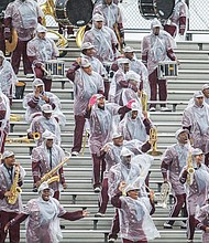 The VUU Marching Panthers break it down in the stands at Saturday’s homecoming game.  