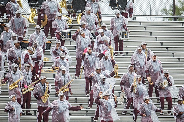 The VUU Marching Panthers break it down in the stands at Saturday’s homecoming game.  