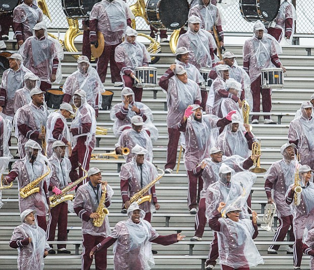 The VUU Marching Panthers break it down in the stands at Saturday’s homecoming game.  