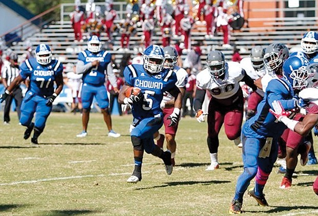 Chowan University tailback Tyree Lee proves nearly unstoppable for the Virginia Union University defense. The Panthers lost to Chowan last Saturday 54-21.