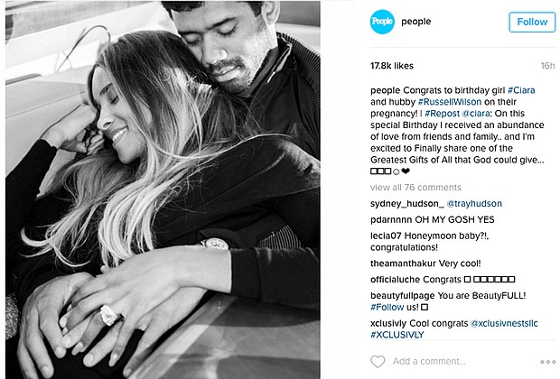 Ciara and husband Russell Wilson in their Instagram announcement photo.