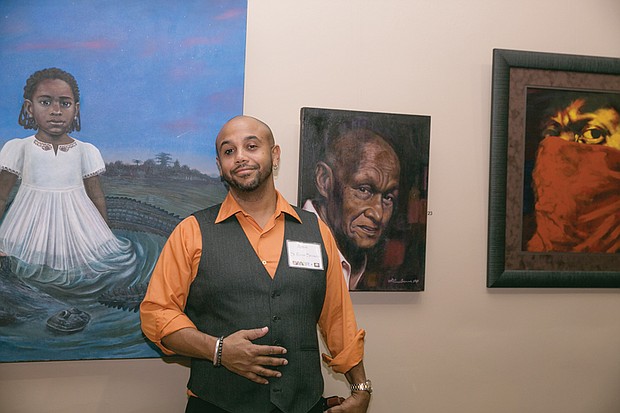 Celebrating artists // Artist and owner of Browne Art Studio, S. Ross Browne,smiles during the opening last Friday of “Then and Now,” a new show at his Manchester studio on Hull Street.