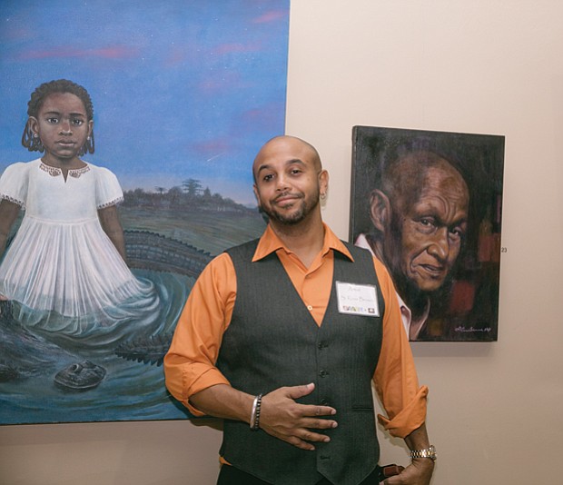 Celebrating artists // Artist and owner of Browne Art Studio, S. Ross Browne,smiles during the opening last Friday of “Then and Now,” a new show at his Manchester studio on Hull Street.