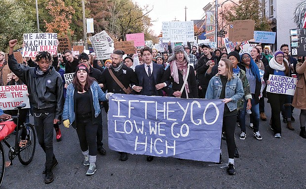 More than 2,000 anti-Trump protesters march from Virginia Commonwealth University to Carytown and back on Saturday. Protests also were held Wednesday at the University of Richmond.