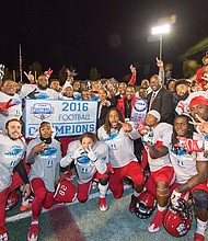 The Winston-Salem State University Rams football team celebrates their second consecutive CIAA championship following last Saturday’s 43-33 victory over Bowie State University. 