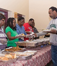 A pre-Thanksgiving blessing //

Thanksgiving arrived early when the Richmond Christian Center extended “A Thanksgiving Meal” to the less fortunate in the community last Saturday. The pre- Thanksgiving event featured all the delicious dishes of the season, with volunteers from the South Richmond church serving their guests. From left, servers Rose Austin, Benita Johnson, Sharon Owen, the Rev. Shawn Scott and Mary Scott offer helpings to Gregory Stallworth.