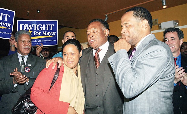 Then-Delegate Jones celebrates his election as mayor with his children, Nichole and Derik, in November 2008. 