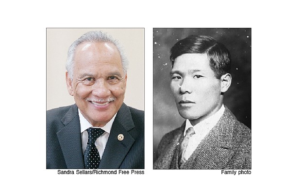 Tsujiro Miyazaki, right, father of the late Free Press founder and editor Raymond H. Boone, was born in Nagasaki, Japan, came to Suffolk in the late 1920s and started the Horseshoe Café. In 1943, U.S. government agents took him from his home and family and shipped him to the Rohwer internment camp in Arkansas. He never returned. The family doesn’t know if he died in the camp or was sent back to Japan.