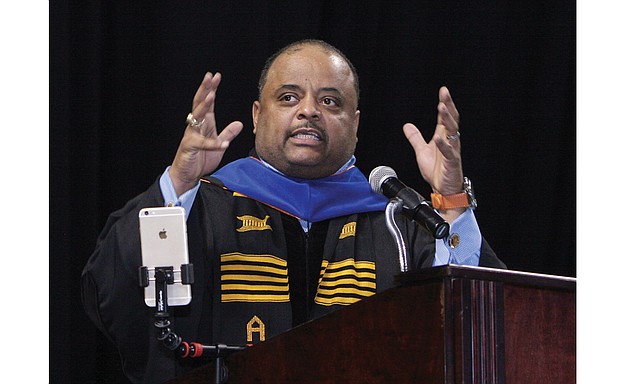 “It is now game time. Everything up to this point was in preparation for the game,” Roland S. Martin, host of TV One’s daily morning show NewsOne Now, tells Virginia State University graduates at last Saturday’s Fall Commencement.