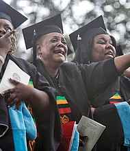 Theology school graduates at Virginia Union University, from left, Donna Cosby, Sheila Dent, Rona Evans and Alice Freeman shed tears of joy during commencement ceremonies in May. 