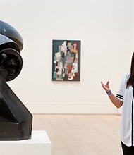 Whitney Young Magnet High School senior Rosario Barrera and Kenwood Academy High School Junior Walela Greenlee, both members of the museum’s Teen Council, in the Art Institute of Chicago’s Modern Wing (photo via wbez.org)