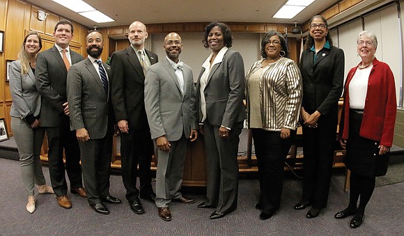 The nine members of the Richmond School Board were sworn in Tuesday, with newly installed Mayor Levar Stoney addressing the ...