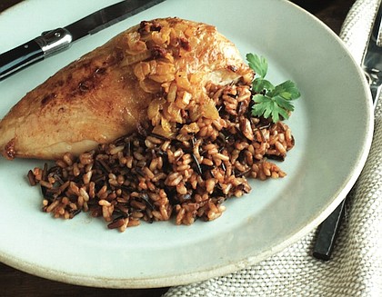 Roasted Sonoma Chicken with Wild Rice and Carrot Butter