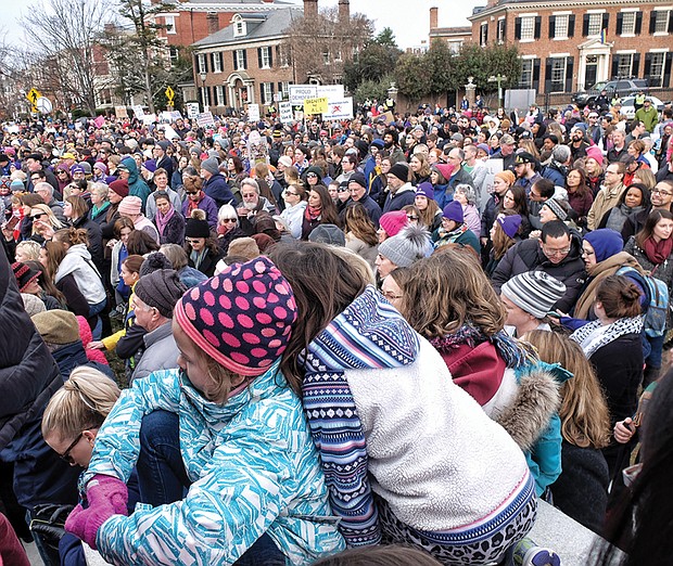 Karl Baskerville, right, was among the 2,000 participants in the March on Monument last Saturday from Allen Avenue to the Boulevard. Congressman A. Donald McEachin, below, urged the crowd to make their voices heard in Washington.