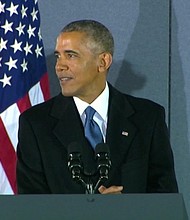 Barack Obama gives remarks at Joint Base Andrews in Maryland