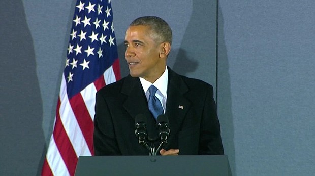 Barack Obama gives remarks at Joint Base Andrews in Maryland