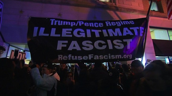Packs of coordinated protest groups attempted to block off entry points to Donald Trump's inauguration on Friday in Washington, D.C.
