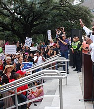 Rep. Al Green addressing the crowd of thousands at the Houston Women’s March.
