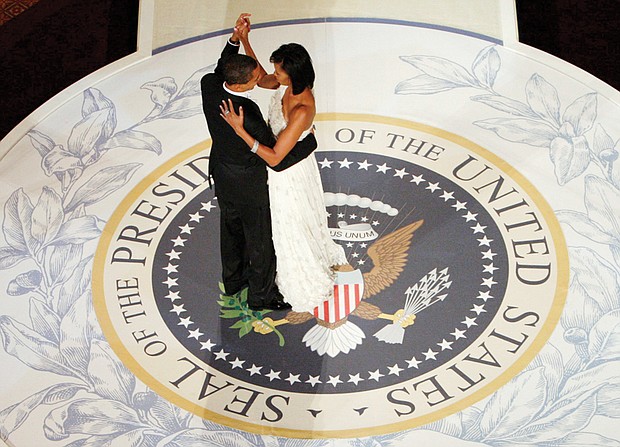 President Obama dances with his wife, First Lady Michelle Obama, at the Commander-in-Chief’s Inaugural Ball in Washington. 