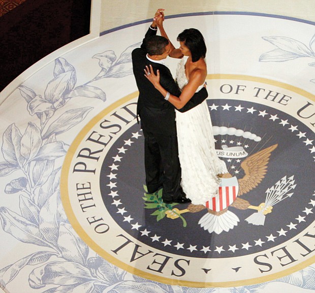 President Obama dances with his wife, First Lady Michelle Obama, at the Commander-in-Chief’s Inaugural Ball in Washington. 