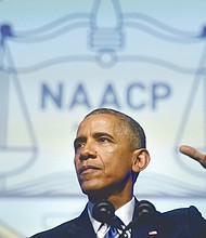 President Obama speaks at the national NAACP 106th Annual Conference in Philadelphia in July 2015. 