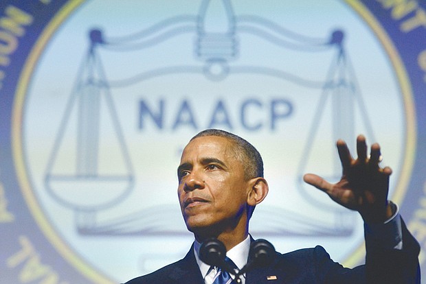 President Obama speaks at the national NAACP 106th Annual Conference in Philadelphia in July 2015. 