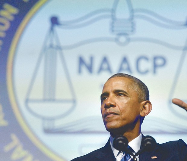 President Obama speaks at the national NAACP 106th Annual Conference in Philadelphia in July 2015. 
