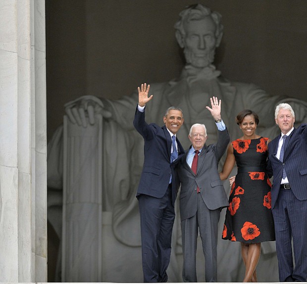 President Obama, former President Jimmy Carter, First Lady Michelle Obama and former President Bill Clinton at the Lincoln Memorial in August 2013 for the 50th anniversary of Dr. Martin Luther King Jr.’s historic March on Washington for Jobs and Freedom.
