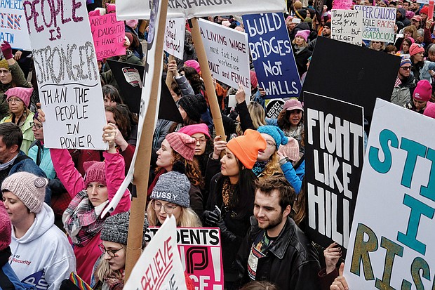 Participants in the Women’s March on Washington include thousands of men who support women’s rights as human rights.